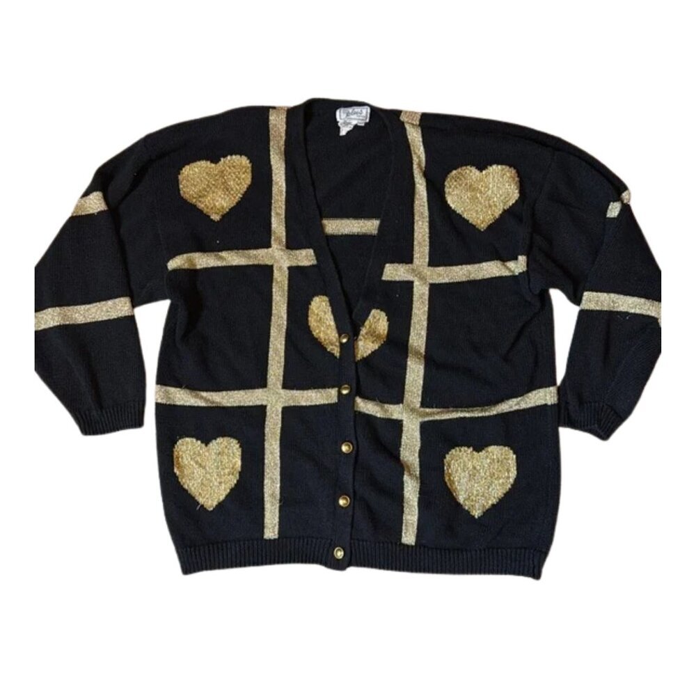 Black and Gold Heart Patterned Women's Sweater
